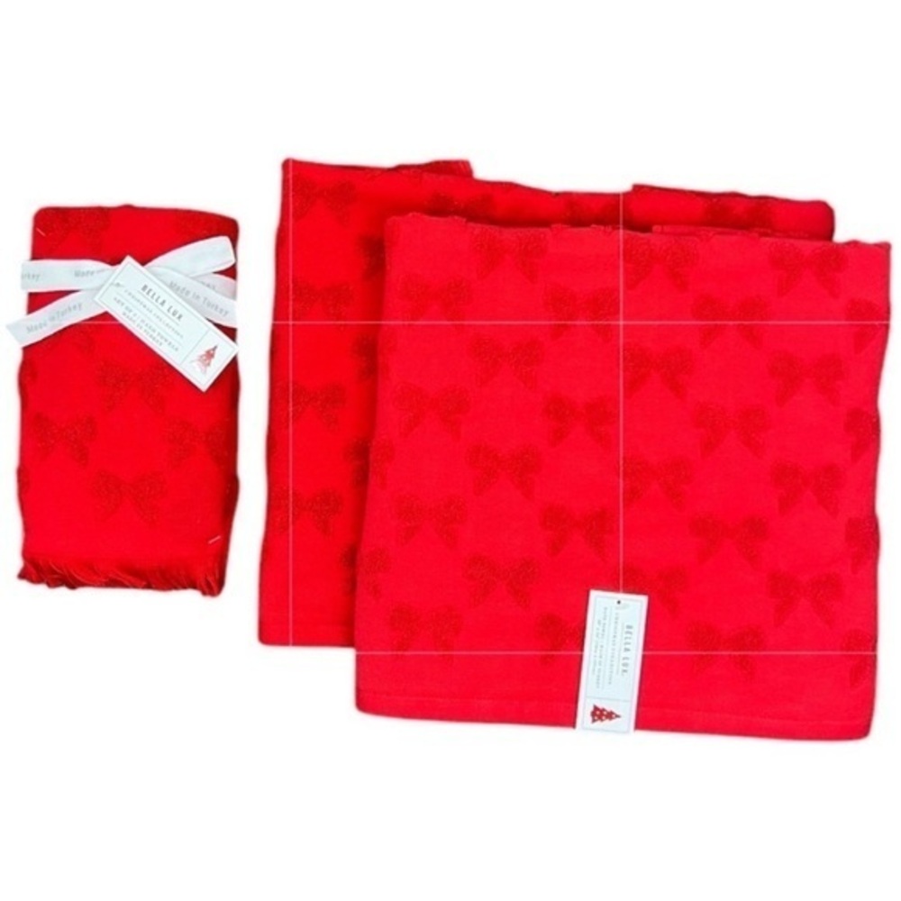 Bella Lux - ‘Red Bows Bundle’ bath towel set. NWT. Firm!
